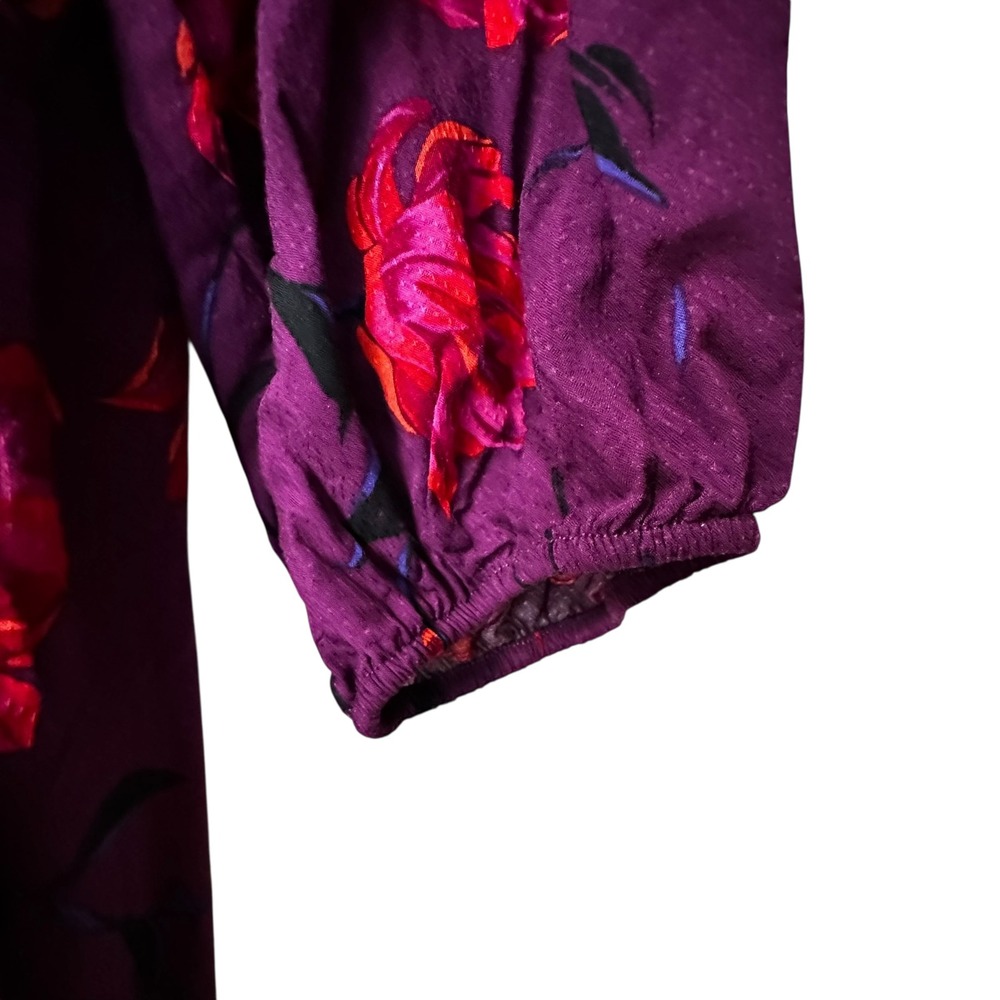 A New Day Maxi Dress Floral Print Long Sleeve Casual Purple Red XXL Tiered - Picture 6 of 10